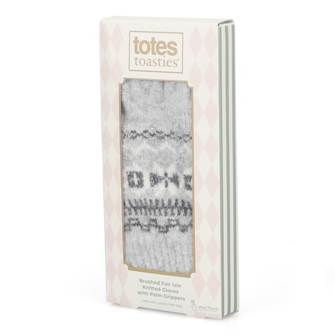 totes toasties® Ladies Stretch Knitted SmarTouch Gloves Grey Fair Isle Extra Image 1